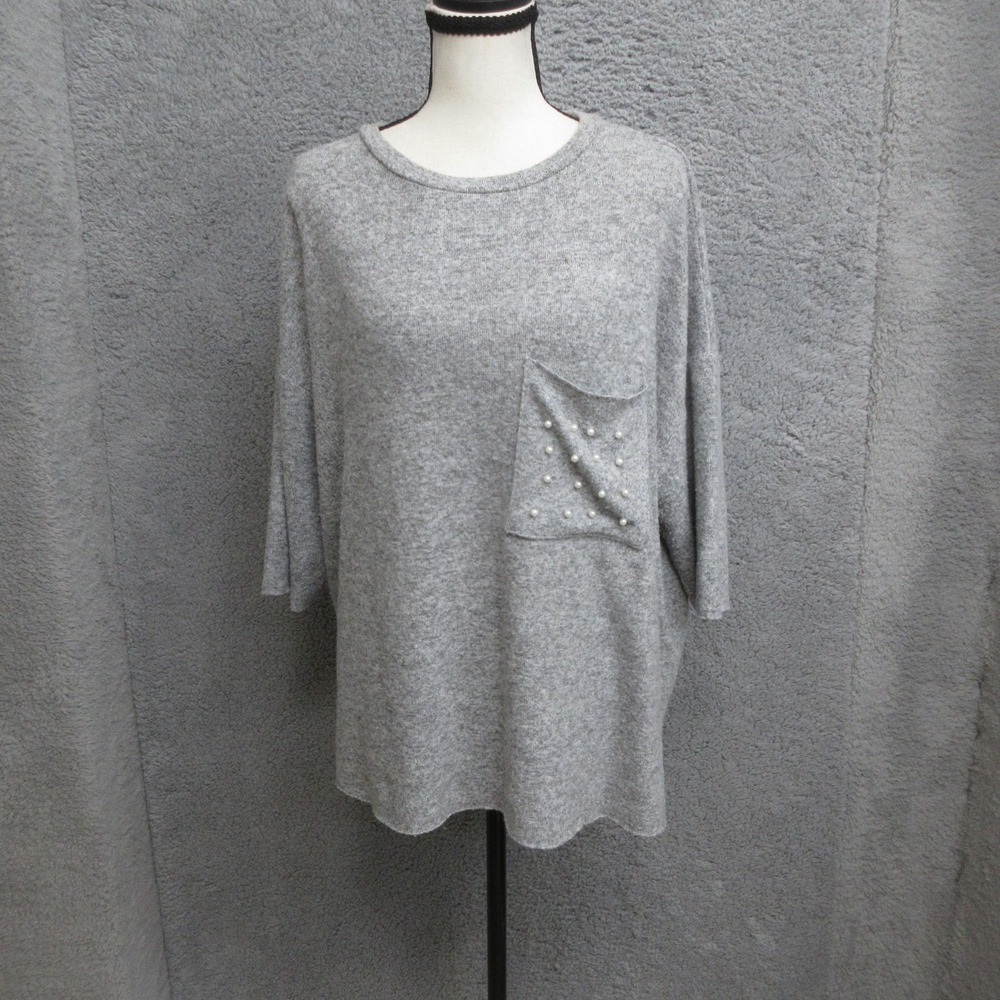 Zara Trafaluc Oversized Pearl Pocket Sweater Womens M Gray Knit Capsule Wardrobe